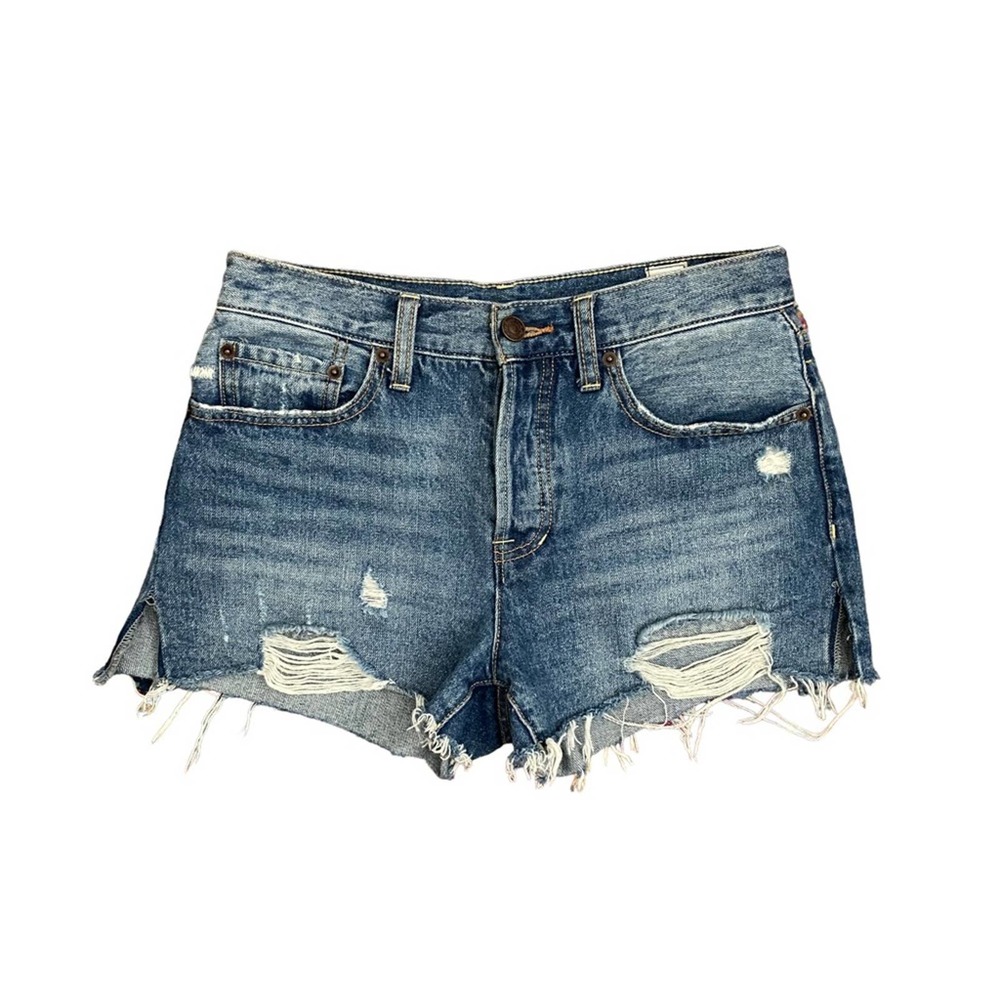 Free People We The Free Raw Hem Button Fly Distressed Denim Shorts Size 27